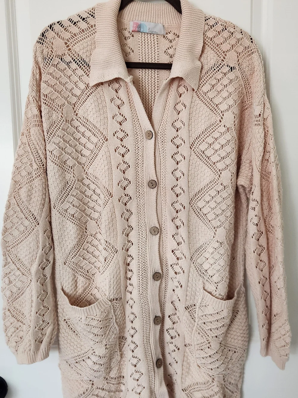 Free People Cream Open-Knit Button Cardigan